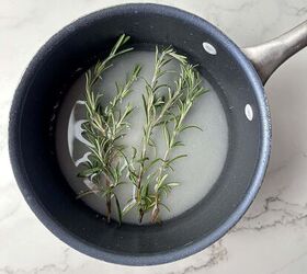 rosemary simple syrup recipe with 3 ingredients, Sugar fresh rosemary sprigs and water in a small saucepan