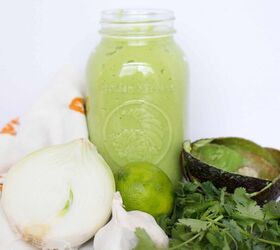 avocado tomatillo salsa, Quart jar full of Avocado Tomatillo Salsa