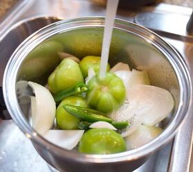 avocado tomatillo salsa, Water on tomatillos onions jalapenos