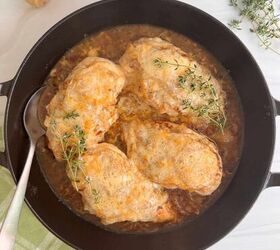 french onion chicken recipe gf, French onion chicken in a skillet with a spoon