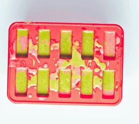 velvety strawberry matcha latte popsicles, Pour the mixture into the popsicle molds