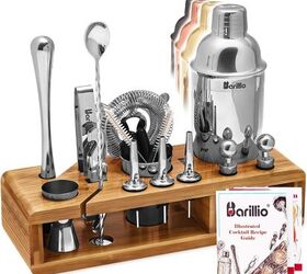 essential bar tools for making st patricks day cocktails, Barillio Bartender Kit Stainless Steel Cocktail Shaker Set w Bamboo Stand