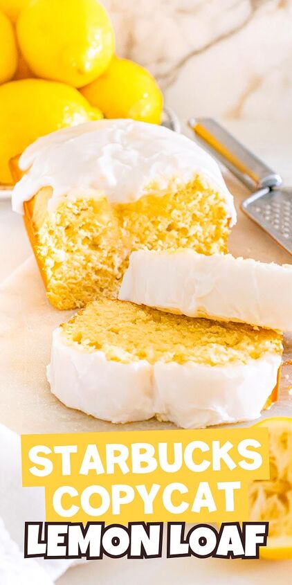 starbucks copycat lemon loaf, Iced Starbucks copycat lemon loaf with two slices cut lemons and a grater in the background Text Starbucks Copycat Lemon Loaf