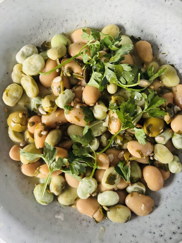 Broad Bean, Butter Bean & Green Olive Salad With Green Herb Dressing Broad Bean, Butter Bean & Green Olive Salad With Green Herb Dressing