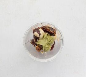 dubai chocolate pistachio protein energy balls, ingredients for Dubai chocolate pistachio energy balls with kataifi topping in blender