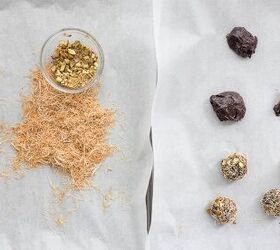dubai chocolate pistachio protein energy balls, Dubai chocolate pistachio energy balls being dipped in pistachio coating and kataifi layer