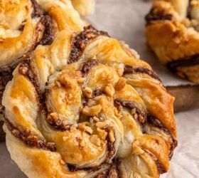 nicoise tuna salad recipe with a dijon dressing, Nutella In Puff Pastry on a wooden board with parchment paper