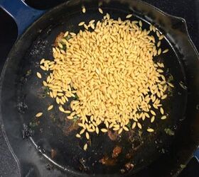 one skillet herb chicken lemon lime orzo, Step 2 Transfer the chicken breast to a plate and add orzo to the skillet Allow the orzo to toast a few minutes in the skillet