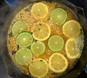 one skillet herb chicken lemon lime orzo, Step 3 Add chicken stock to the orzo and when mixed add the lemon and lime slices Add the chicken breast back into the skillet and allow to cook until done or reached internal temperature of 165 degrees F