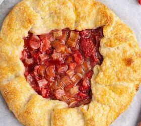 halloween sugar cookie bars, Strawberry Rhubarb Galette on parchment paper from over top