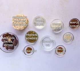 cinnamon rice cake protein bars with dates maple cream cheese frost, ingredients needed to make cinnamon roll protein rice cake bars