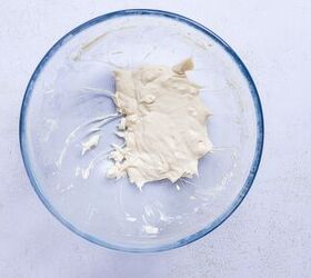 cinnamon rice cake protein bars with dates maple cream cheese frost, cream cheese maple syrup and cinnamon mixed until smooth