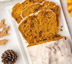 easy pumpkin bread with cake mix moist delicious, Freshly baked pumpkin bread slices arranged on a ceramic platter with visible chocolate chips and pecans ready to serve