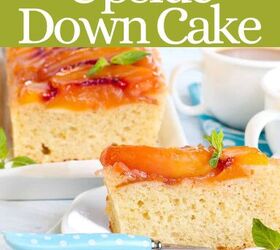 peach upside down cake recipe deliciously peach dessert, Peach Upside Down Cake Pin with text overlay