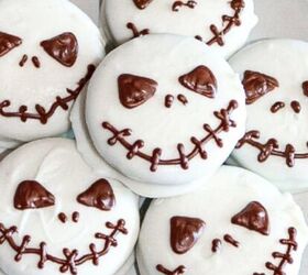 graveyard dirt cake cups easy no bake halloween, Halloween Jack Skellington cookies served on a round white plate