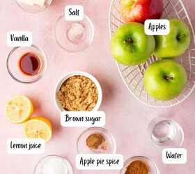 Ingredients being laid out to make cinnamon apple pie filling recipe