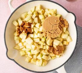 Brown sugar cinnamon apple pie spice being added to the apples