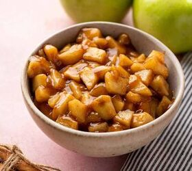 Fresh homemade apple pie filling cooling in a bowl