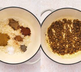 sweet potato black bean coconut curry easy one pot recipe, Adding curry powder paprika cumin and cinnamon to the pot