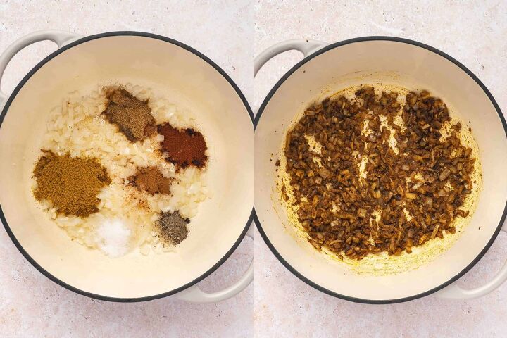 sweet potato black bean coconut curry easy one pot recipe, Adding curry powder paprika cumin and cinnamon to the pot
