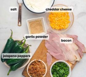 air fryer bacon wrapped jalapeno poppers, The ingredients needed to make a bacon wrapped jalapeno poppers recipe are on a cutting board