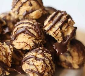 edible cookie dough recipe easy safe kid friendly no bake cookie do, up close Chocolate covered edible cookie dough bites ready to serve