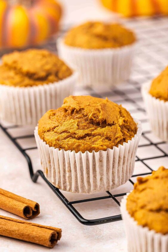 easy 3 ingredient pumpkin muffins with spice cake mix, Pumpkin muffins cooling on a wire rack