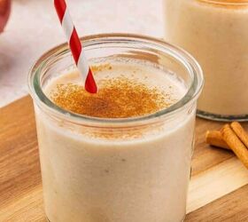 easy 3 ingredient pumpkin muffins with spice cake mix, Single glass of creamy apple banana smoothie ready to drink