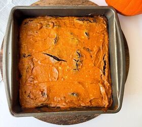 pumpkin cheesecake brownies recipe for fall desserts, Freshly baked pumpkin brownies cooling in the pan straight from the oven