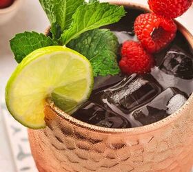 easy raspberry moscow mule party ready mint cocktail, Raspberry Moscow Mule with ginger beer fresh mint and lime garnish for New Year