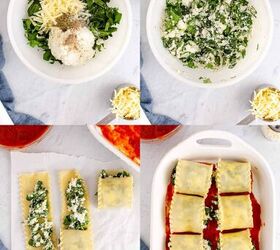 spinach lasagna roll ups, Process of Filling Being Made and Added to Spinach Lasagna Roll Ups with Lasagna Noodles