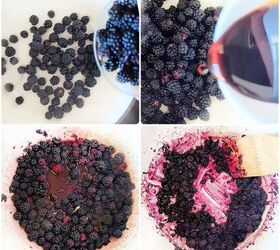 chunky blackberry compote with fresh ginger, Four process pictures showing how to make blackberries