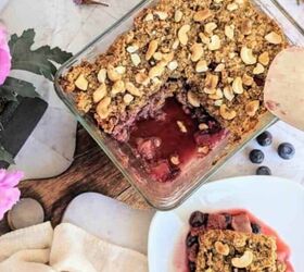 chia berry oat crumble, A dish displaying chia berry oat crumble with a plate showing a portion of it