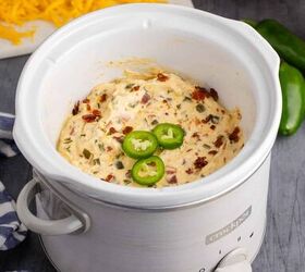 jalapeno cream cheese dip, Overhead View of Slow Cooker Jalapeno Cream Cheese Dip Mixed