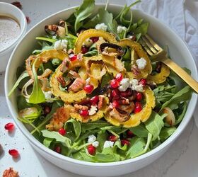 roasted delicata squash salad with maple brown butter dressing, Golden Roasted Delicata Squash and Arugula Salad with Goat Cheese