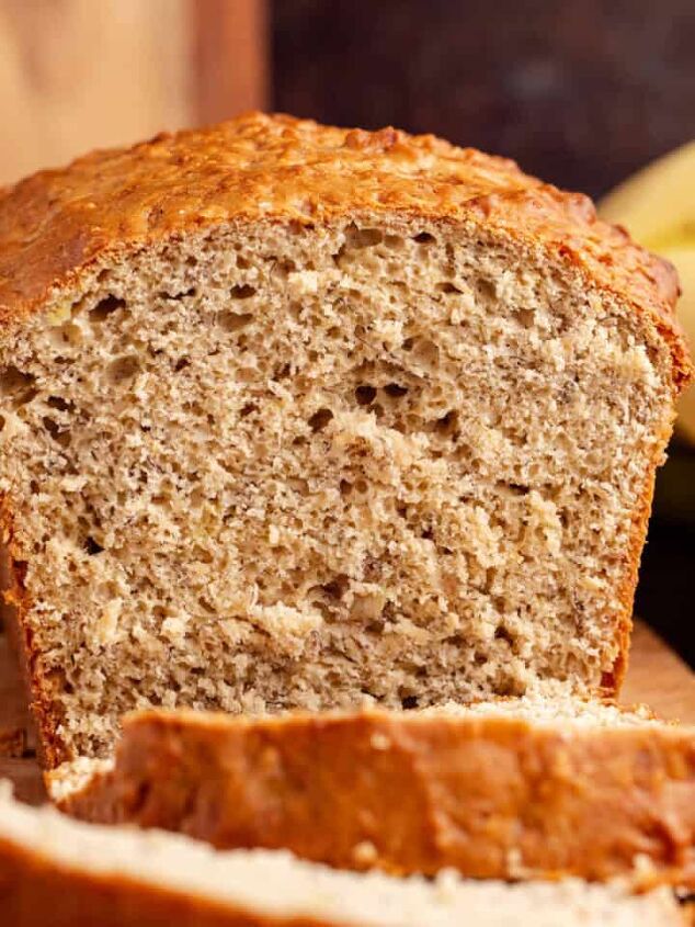 cranberry sauce bread, 4 Ingredient Banana Bread up close with slices taken