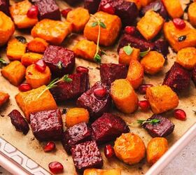 easy roasted beets carrots with maple orange glaze, Golden roasted carrots and ruby beets with maple syrup and orange zest