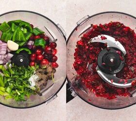 easy cranberry jalapeno salsa holiday dip made with frozen cranberri, Pulsing thawed cranberries jalape os onions garlic cilantro and lime juice in a food processor to make chunky salsa