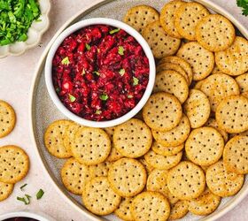 easy cranberry jalapeno salsa holiday dip made with frozen cranberri, Cranberry jalape o salsa served with multigrain crackers on a clean surface