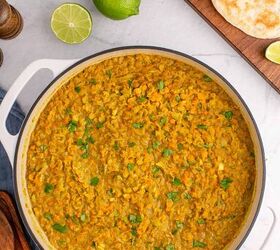 coconut milk curry lentils, Coconut Milk Curry Lentils in a skillet with cilantro