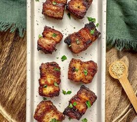 air fryer pork belly crispy bites, Air fryer pork belly bites on a serving platter