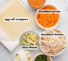buffalo chicken egg rolls air fryer recipe, Ingredients needed to make buffalo chicken egg rolls in the air fryer