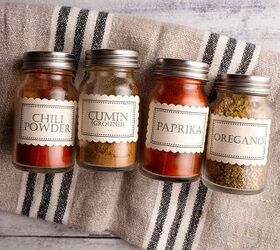 classic american chili, four bottles of spices on a dish towel