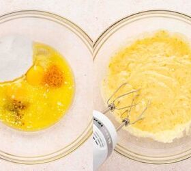 the best cranberry orange coffee cake with crunchy streusel, Whisking melted butter sugar eggs orange zest and vanilla in a large bowl