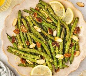 easy roasted butternut squash feta salad holiday side salad, Bright roasted green beans with lemon juice and toasted almonds on top