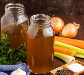 crock pot vegetable stock, Crock Pot Vegetable Stock in mason jars and veggies all around
