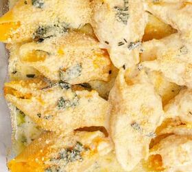 crock pot vegetable stock, Butternut Squash Stuffed Shells in a baking dish freshly baked