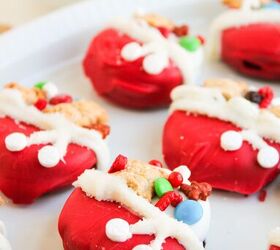 easy christmas oreos santa s toy bag oreos recipe, Close up shot highlighting the textured red candy coating and festive toppings on a Christmas Oreo cookie