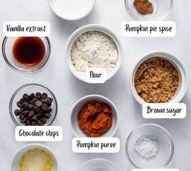 easy pumpkin mug cake recipe with chocolate chips, Ingredients laid out for pumpkin mug cake