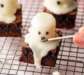 halloween brownies easy ghost brownies, using a toothpick Ghost eyes and mouth are created